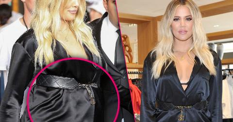 Pregnant Khloe Kardashian Covers Baby Bump During Promotional Appearance