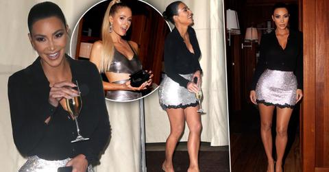 Kim K Flaunts Legs In Short Curve Hugging Skirt At A Party With Ex-BFF Paris Hilton