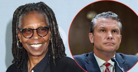 Split image of Whoopi Goldberg and Pete Hegseth