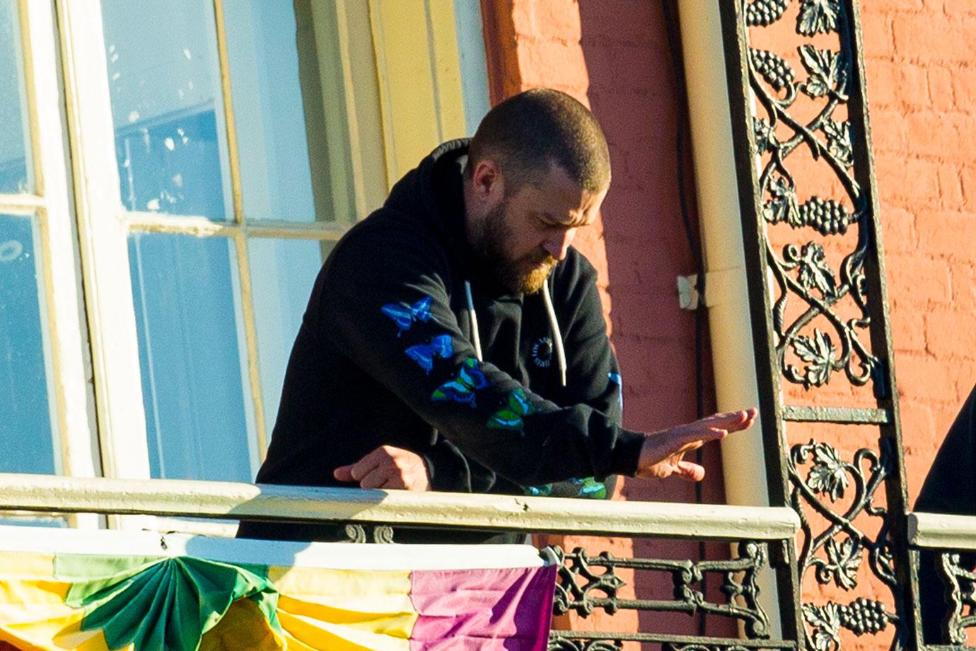 Justin Timberlake Wearing Sweats on a New Orleans Balcony