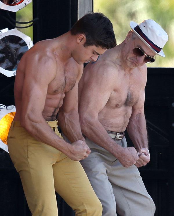 Zac Efron Shirtless Muscles Robert DeNiro Bad Grandpa Set