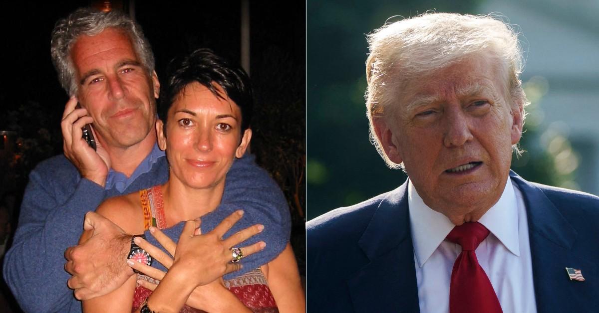 Split photo of Jeffrey Epstein, Ghislaine Maxwell and Donald Trump