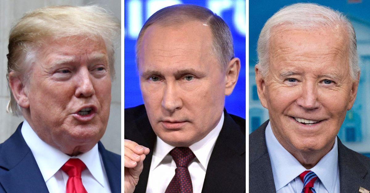 Composite photo of Donald Trump, Vladimir Putin and Joe Biden