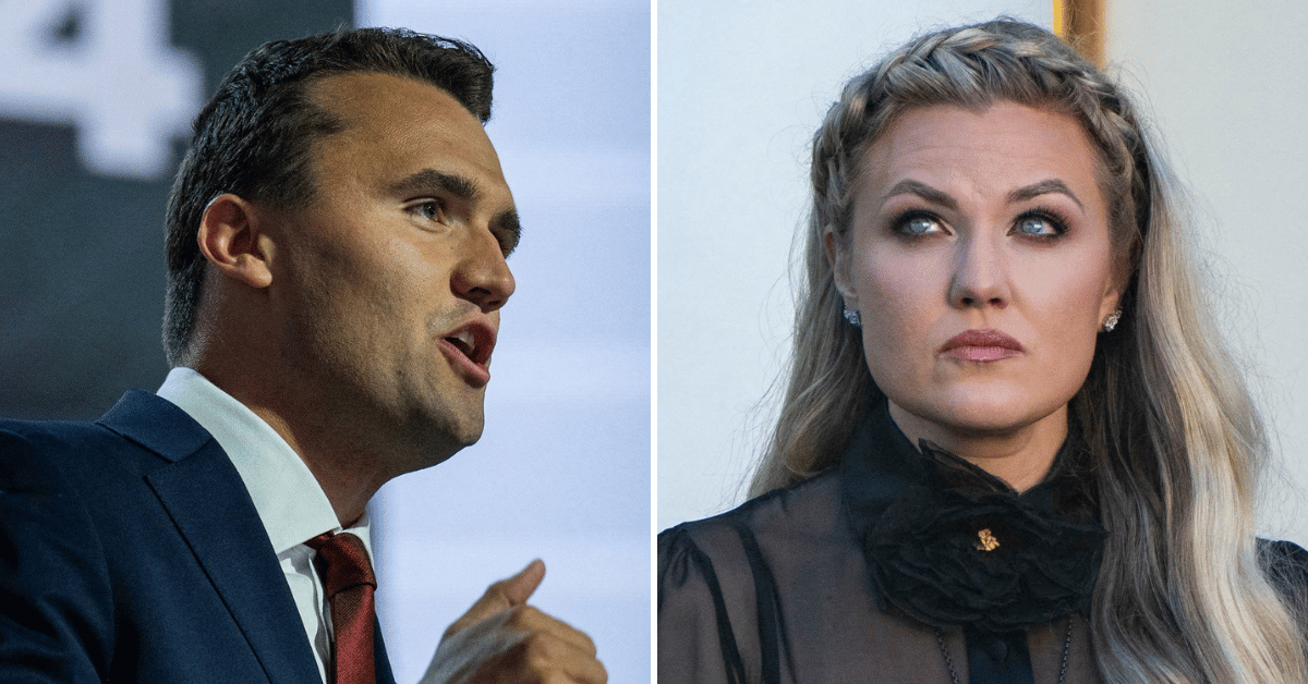 Split photo of Erika Kirk, Charlie Kirk