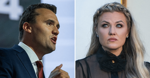 Split photo of Erika Kirk, Charlie Kirk