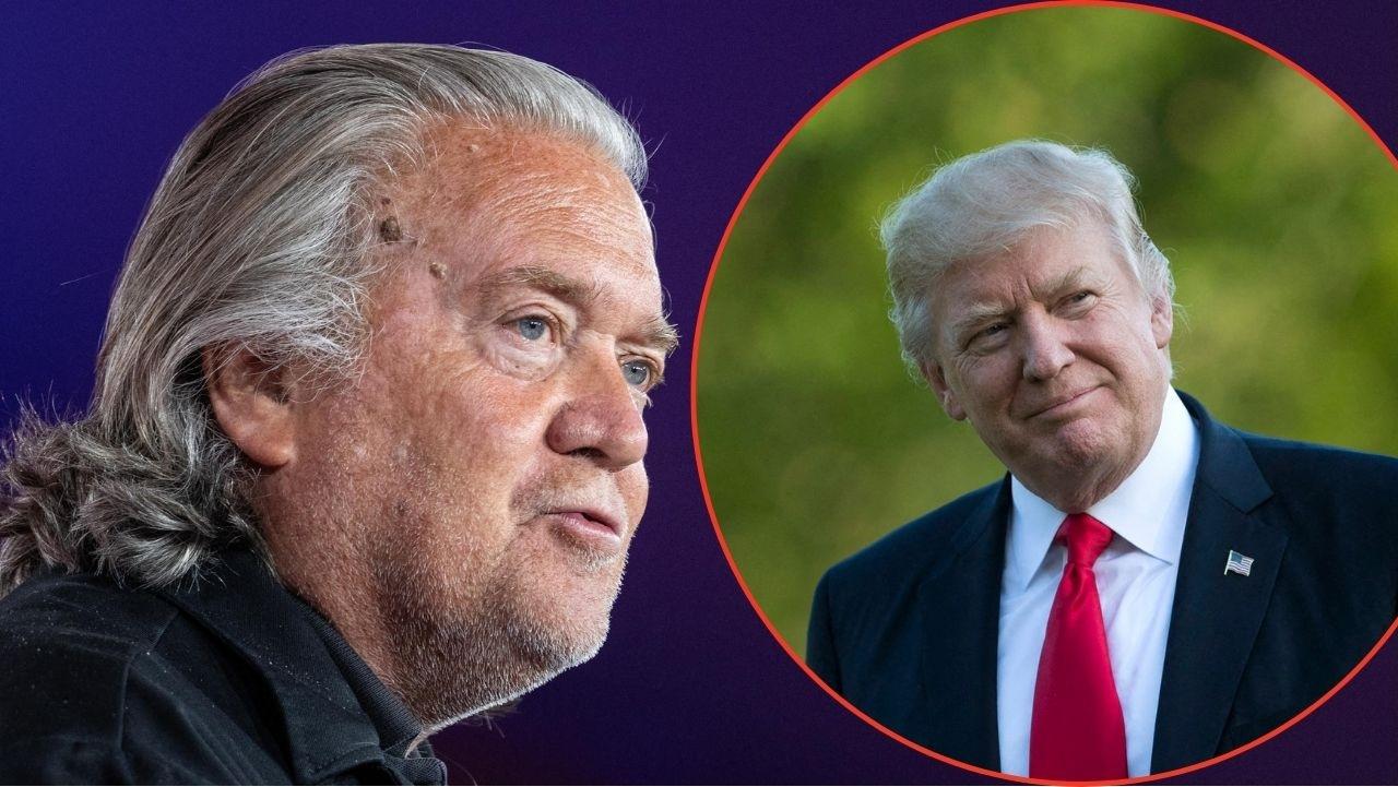 Split image of Stave Bannon and Donald Trump