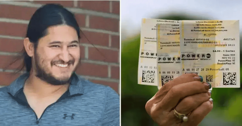 Split photo of Edwin Castro, lottery ticket