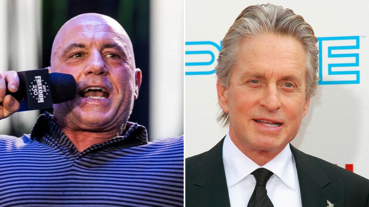 A photo of Michael Douglas alongside a photo of Joe Rogan