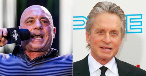 A photo of Michael Douglas alongside a photo of Joe Rogan