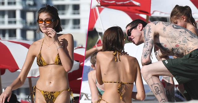 Kaia Gerber Shows PDA With Pete Davidson In Yellow Bikini In Miami