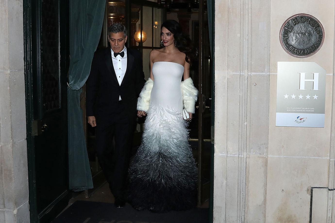 //amal clooney pregnant twins paris fashion week george clooney