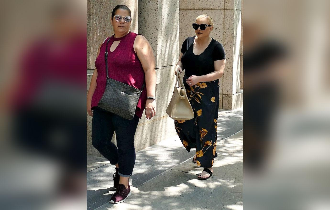 Meghan McCain Leaving the View Wearing A Black Top And Flowered Pants Walking With Friends