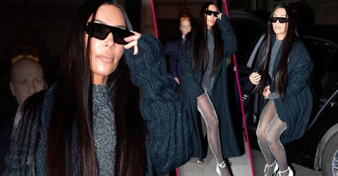 Kim Kardashian Steps Out In Paris Wearing Shocking Sparkly Sheer Bodysuit