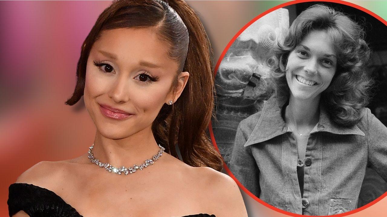 Split photo of Ariana Grande and Karen Carpenter
