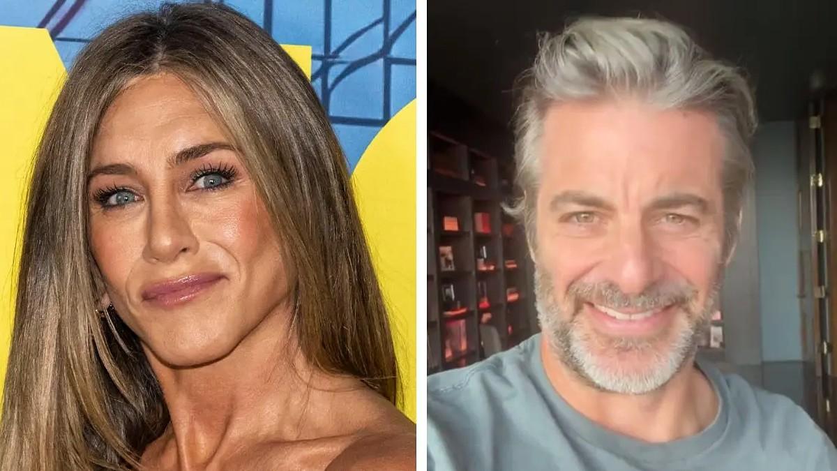 Split photos of Jennifer Aniston and Jim Curtis