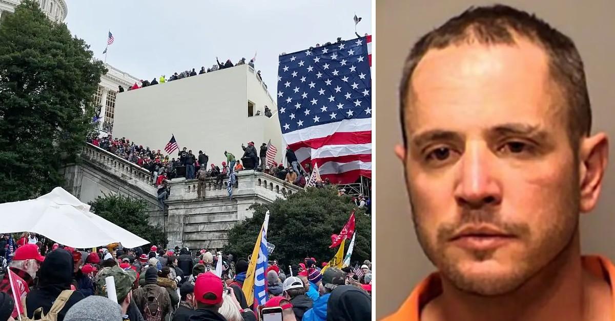 Split photos of the January 6 Capitol riots and Matthew Huttle.