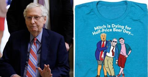 A photo of Mitch MConnell alongside a picture of a t-shirt