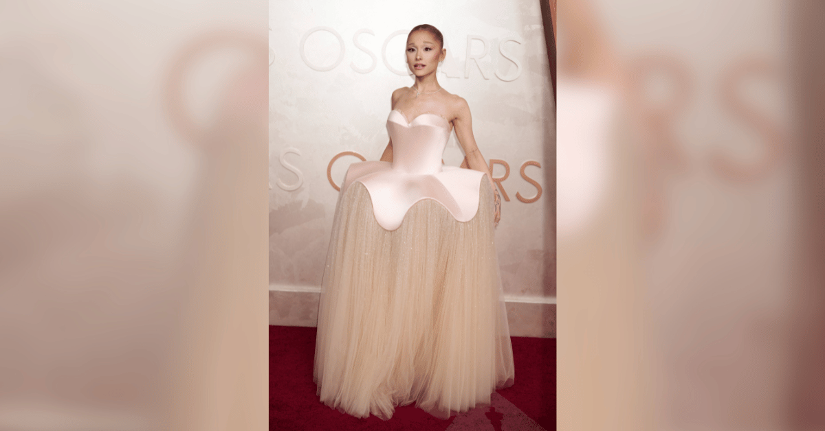 ariana grandes pale pink oscars red carpet look explained