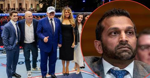 A photo of Trump and his circle at the UFC event alongside a photo of Kash Patel