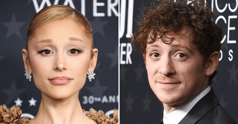 Split photo of Ethan Slater and Ariana Grande
