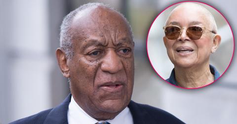 Bill Cosby Closeup In Suit Looking Upset with Inset of Camille Cosby Wearing Sunglasses
