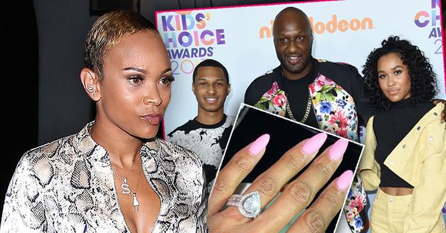 Sabrina Parr Looking Right, Inset Engaement Ring, Inset Lamar Odom and His Kids, Lamar Odom, Lamar Jr. and Destiny