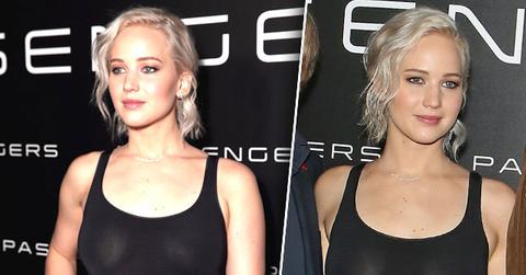 //jennifer lawrence boobs nip slip wardrobe malfunction las vegas comicon