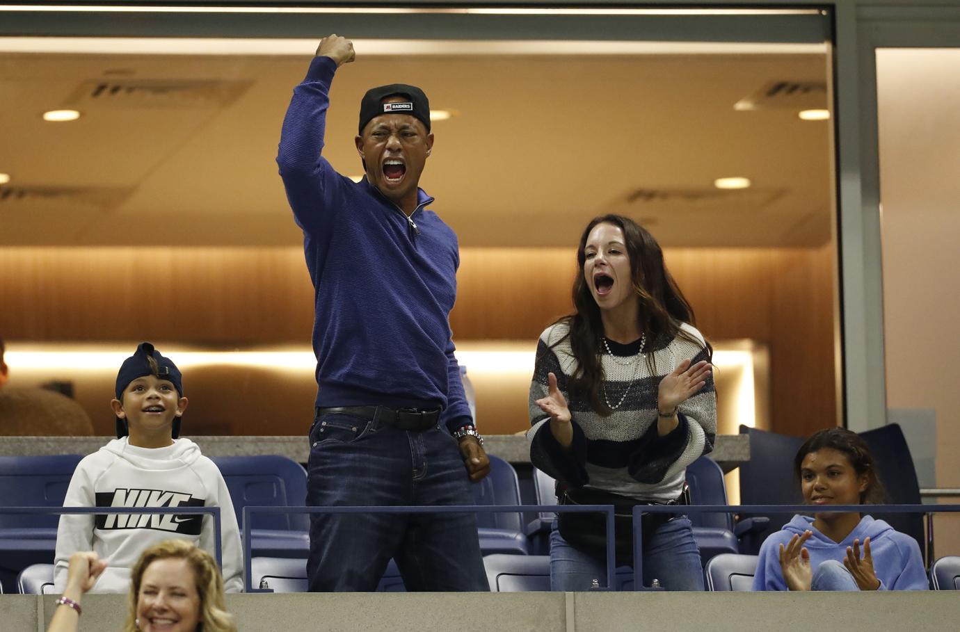 Erica Herman, Tiger Woods and Charlie Woods at US Open