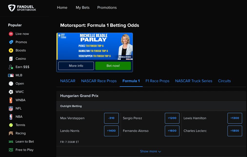 FanDuel Formula 1 Odds.
