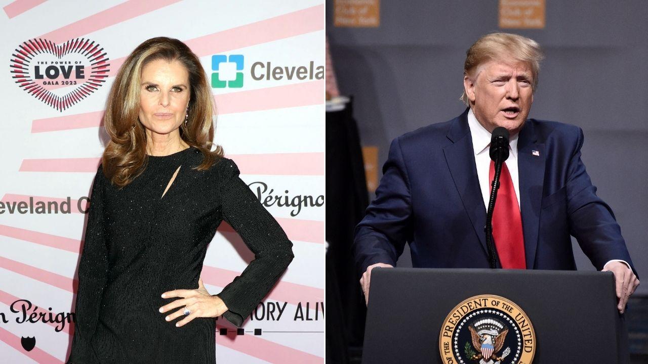 Split image of Maria Shriver and Donald Trump