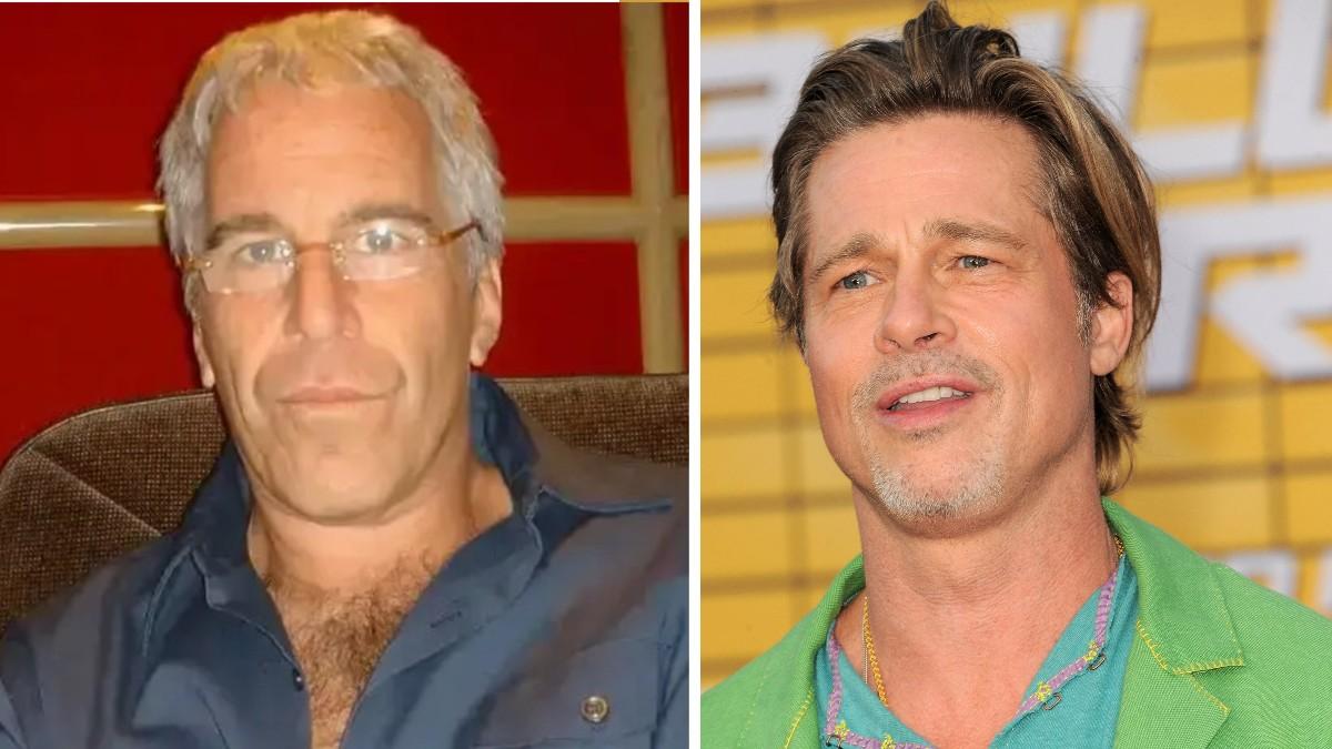 Split photos of Jeffrey Epstein and Brad Pitt