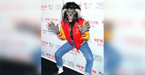 Heidi Klum came as Teen Wolf to her annual Halloween bash, sporting a red varsity jacket, blue jeans and a frightening wolf face.