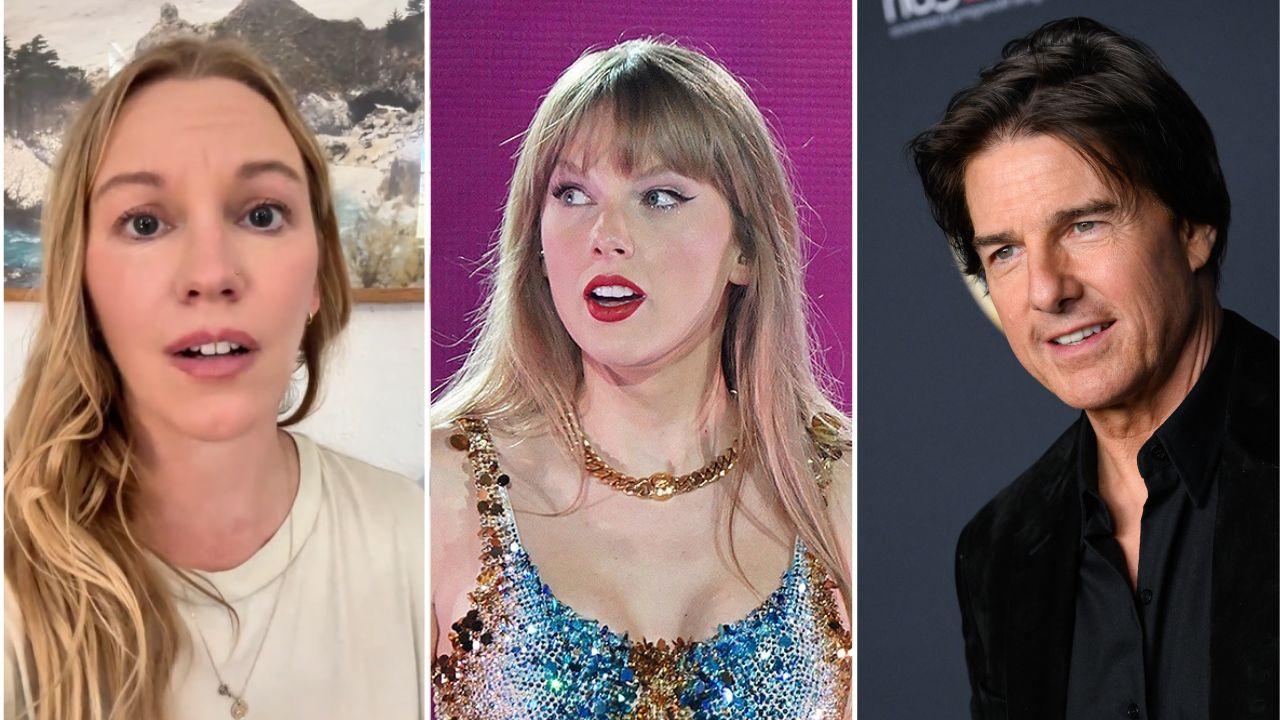 A photo of Jenna Miscavige alongside a picture of Taylor Swift alongside a picture of Tom Cruise