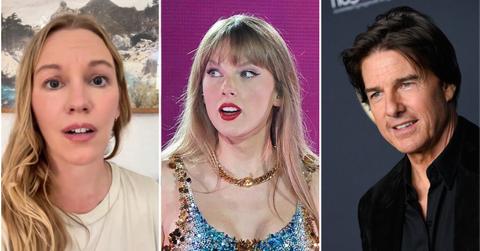 A photo of Jenna Miscavige alongside a picture of Taylor Swift alongside a picture of Tom Cruise