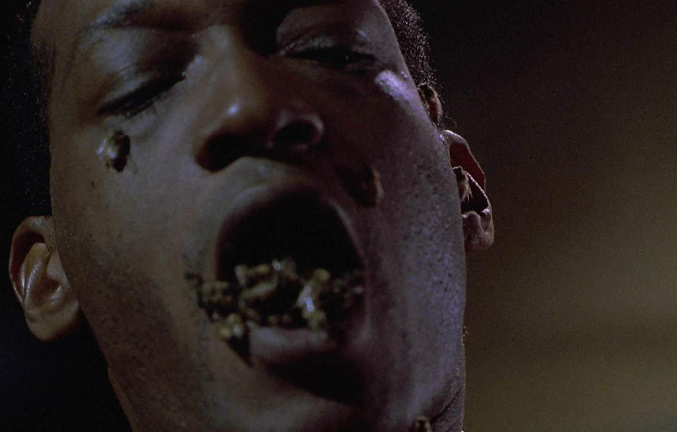 Tony Todd scared audiences silly in Candyman, and in this still he was letting his bee friends spook some folks before he moved in for the kill.