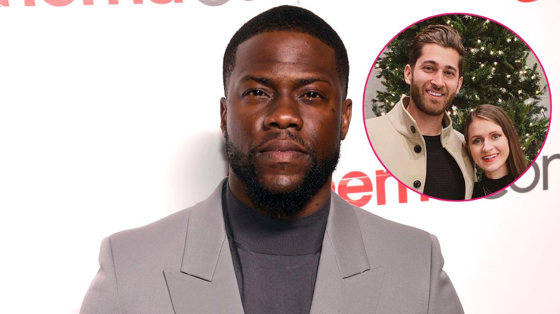 Kevin Hart, recipient of the CinemaCon international star of the year award, poses at the Big Screen Achievement Awards at Caesars Palace. Inset, Rebecca Broxterman and her husband.