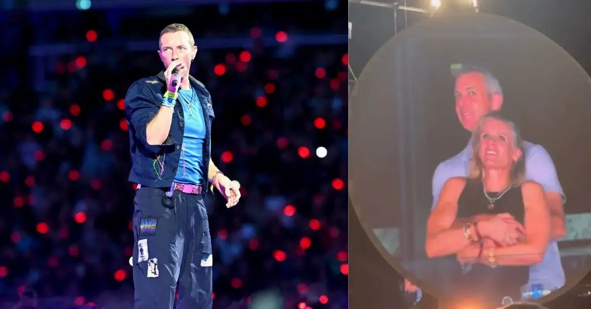 Split photo of Chris Martin, Kristin Cabot and Andy Byron