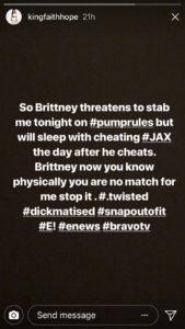 jax taylor faith stowers threatens brittany cartwright  x