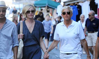 //ellen degeneres portia de rossi hold hands portofino