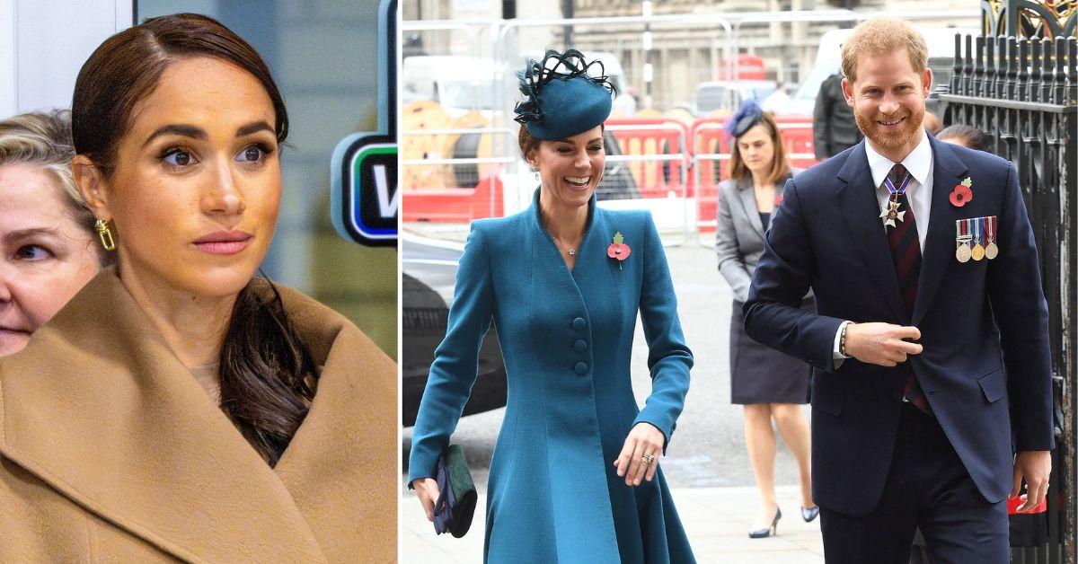 Split photos of Prince William, Princess Catherine and Meghan Markle