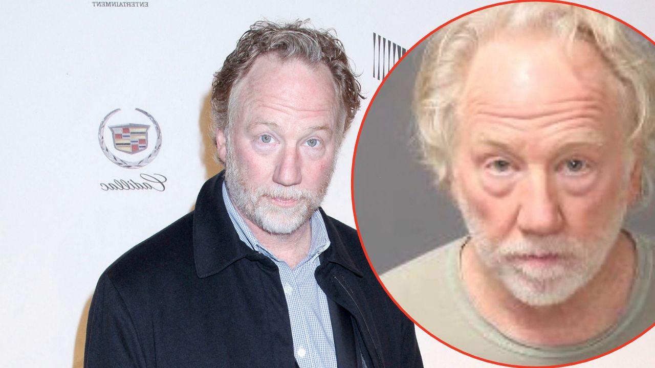 A photo of Timothy Busfield alongside a mugshot of Timothy Busfield