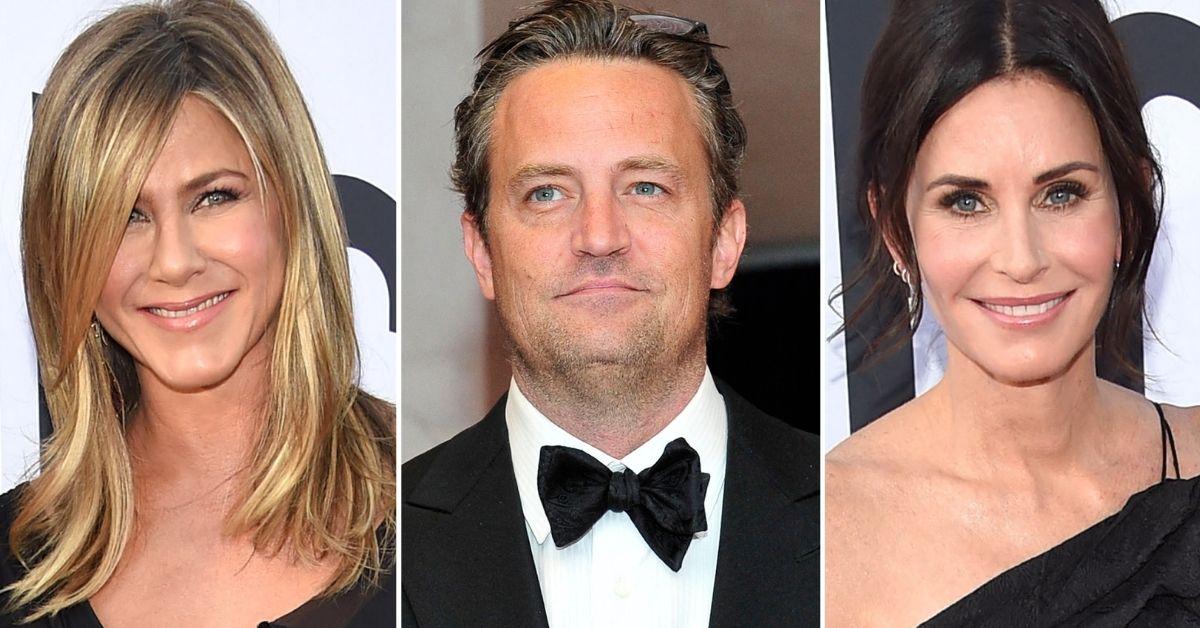 Split photo of Jen Aniston, Matthew Perry, and Courteney Cox.