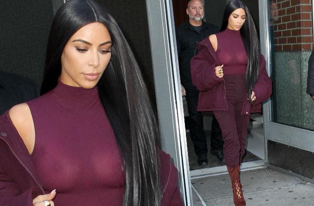 Kim Kardashian Nipples Boobs No Bra Photos -- Kanye West Yeezy Fashion Show  NYC