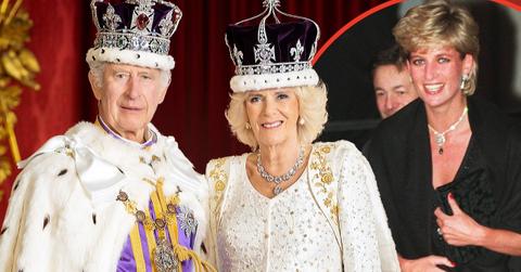 Split photos of Princess Diana, Queen Camilla and King Charles