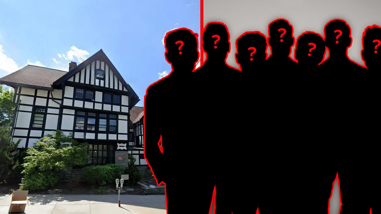 A photo of Chi Phi house alongside a photo of anonymous figures