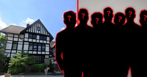 A photo of Chi Phi house alongside a photo of anonymous figures