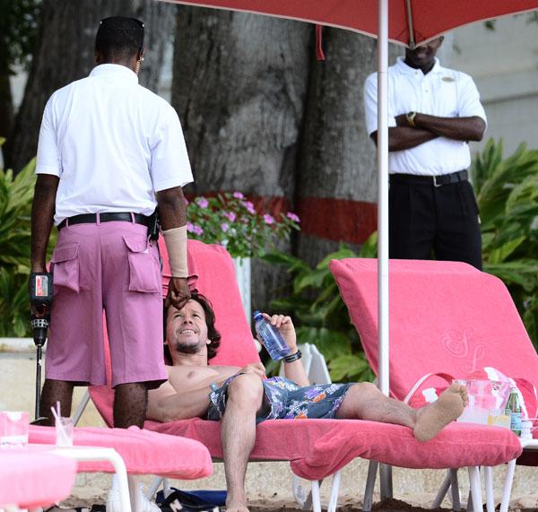 //Mark Wahlberg and his wife Rhea Durham seen on sandylane beach in Barbados