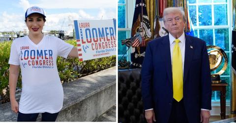 Split photo of Laura Loomer and Donald Trump