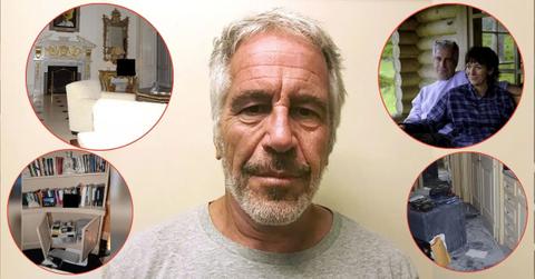 Photo of Jeffrey Epstein surrounded by evidence