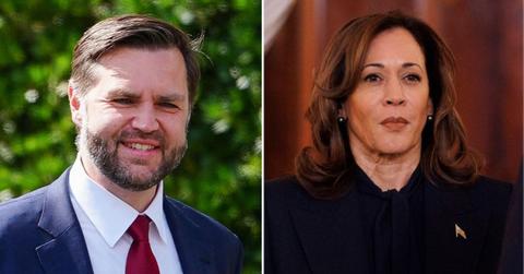 split image of J.D. Vance and Kamala Harris